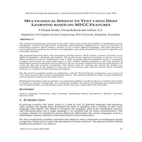 MULTILINGUAL SPEECH TO TEXT USING DEEP LEARNING BASED ON MFCC FEATURES ...