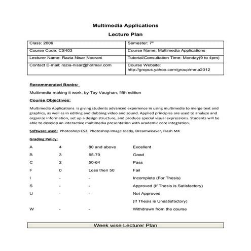 Multimedia applications course outlines