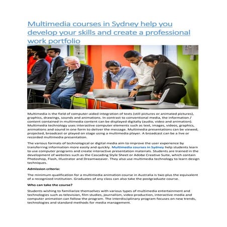 Multimedia Courses in Sydney
