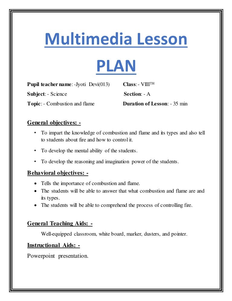 Multimedia lesson plan of combustion and flame