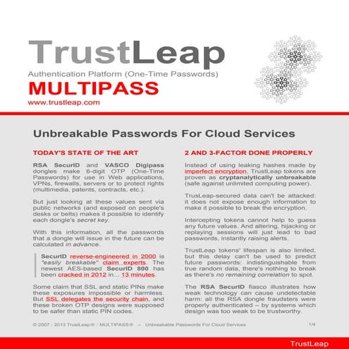 TrustLeap Multipass - Unbreakable Passwords For Cloud Services