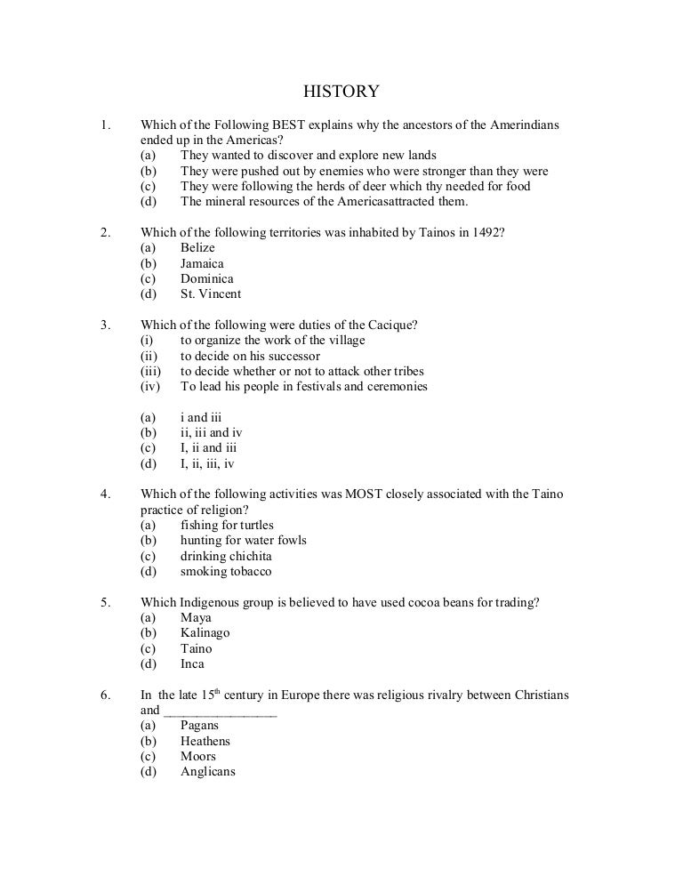 CAPE HISTORY Unit E Multiple Choice Indigenous Societies