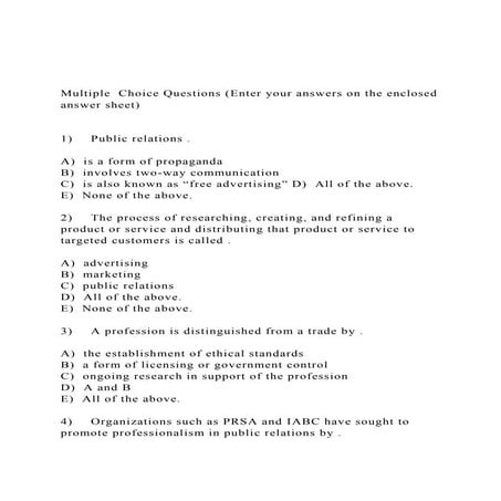 Multiple  Choice Questions (Enter your answers on the enclosed.docx