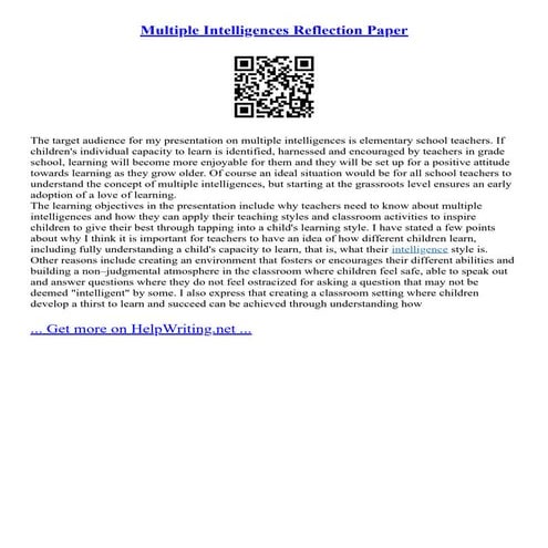 Multiple Intelligences Reflection Paper