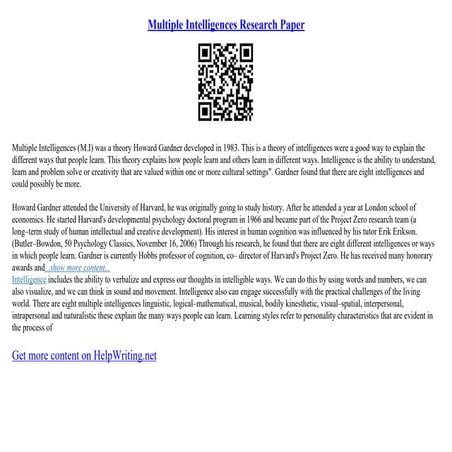 Multiple Intelligences Research Paper | PDF