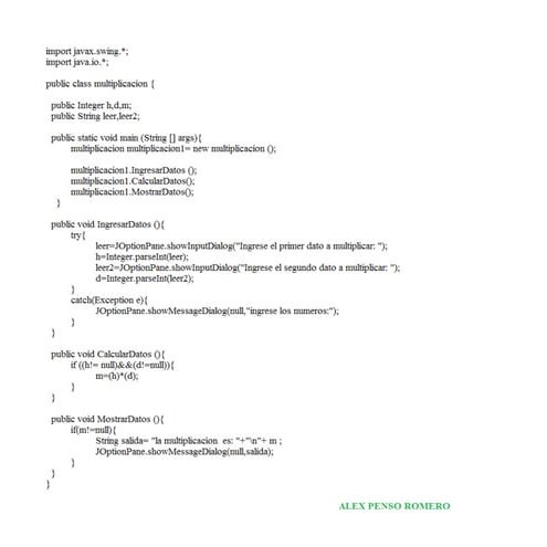 Multiplicacion de 2 números, utilizando métodos. en java