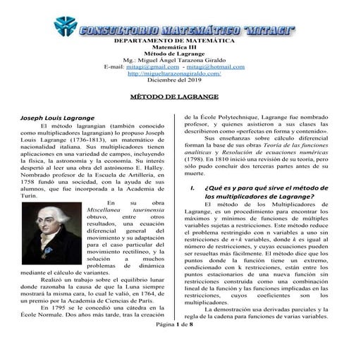 Metodo de multiplicadores de lagrange ejercicios | PDF