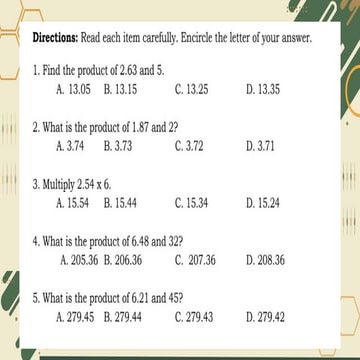 Multiplication of Decimal Numbers for Grade Five Learners | PPTX