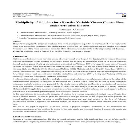 Multiplicity of solutions for a reactive variable viscous couette flow