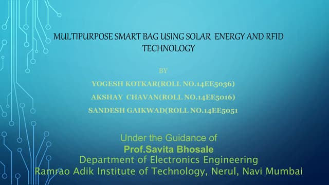 Multipurpose smart bag using Solar Energy and RFID