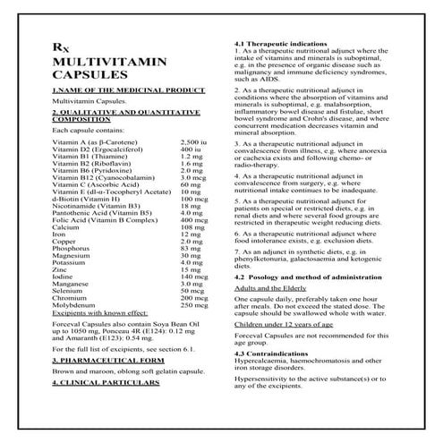 Multivitamin capsules smpc taj pharmaceuticals | PDF