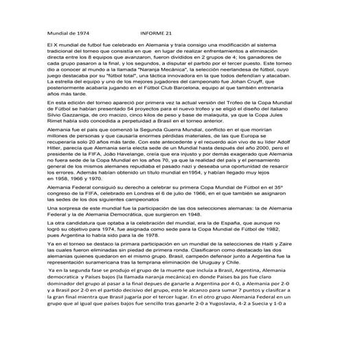 Mundial de 1974                                     informe 21