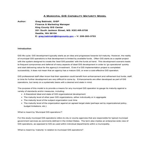 Draft Municipal GIS Capability Maturity Model