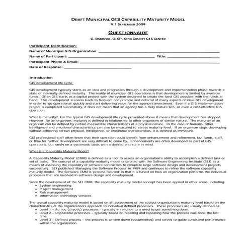 Municipal GIS Capability Maturity Model Questionnaire