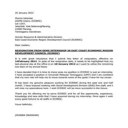 Resignation Letter Due To Sickness