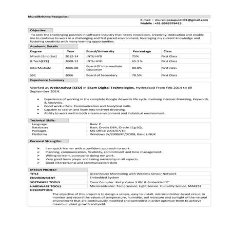 ORACLE DBA Fresher Resume