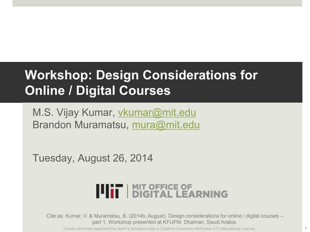 Workshop: Design Considerations for Online / Digital Courses