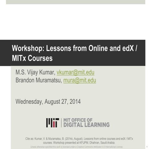 Workshop: Lessons from Online and edX / MITx Courses