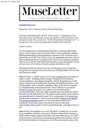 Richard Heinberg Museletter-371 I hear Voices