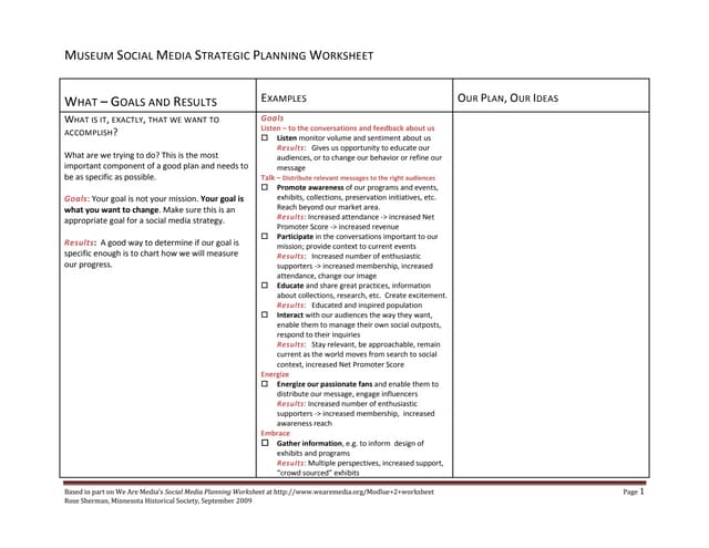 Museum Social Media Planning Worksheet