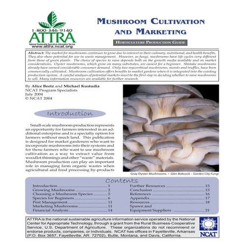 Mushroom Cultivation and Marketing