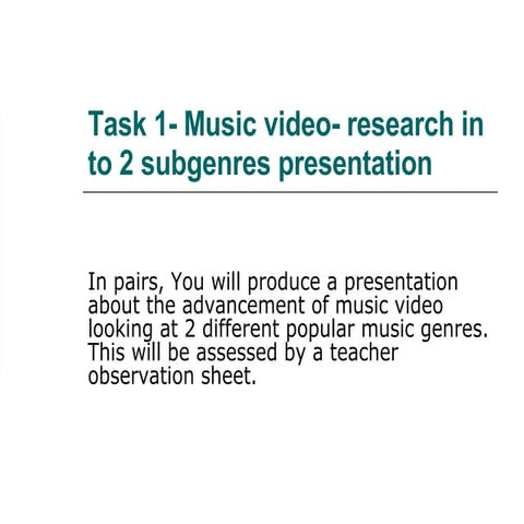Music Video  Research In To 2 Subgenres Presentation