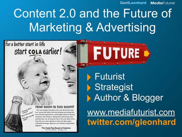 Creating value with Content: the Future Of Marketing & Advertising, by Gerd L...