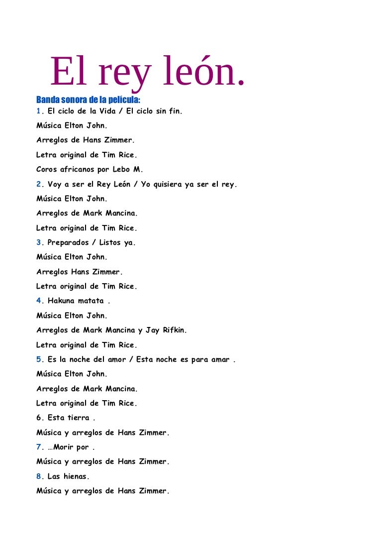 El Ciclo Sin Fin Rey Leon Letra prueba