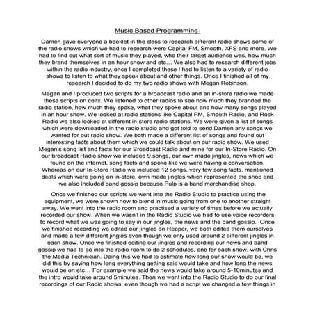 Music based programming evaulation