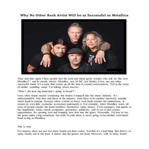 Why No Other Rock Artists Will be as Big as Metallica