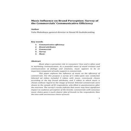 Music influence on brand perception. Survey of the commercials' communicative...