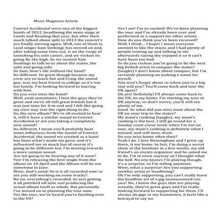 Music magazine article