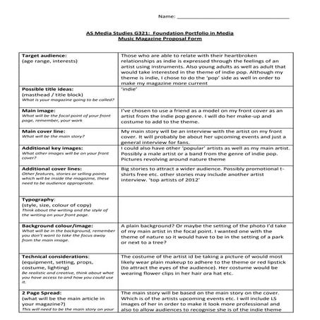 Music magazine project proposal form