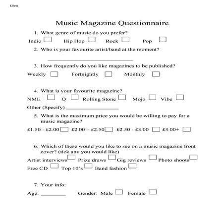 Music Magazine Questionnaire