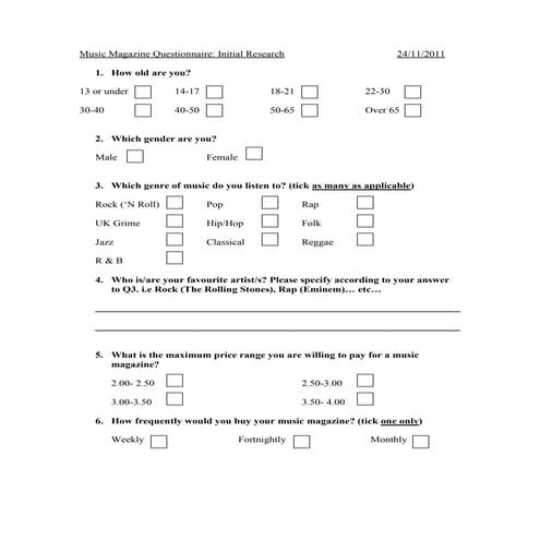 Music magazine questionnaire | DOCX