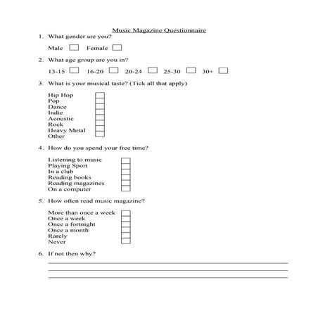 Music magazine questionnaire