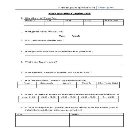 Music magazine questionnaire | DOCX