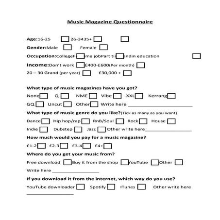 Music magazine questionnaire