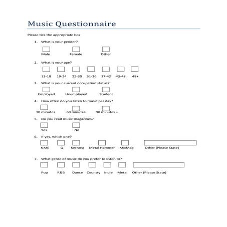 Music questionnaire