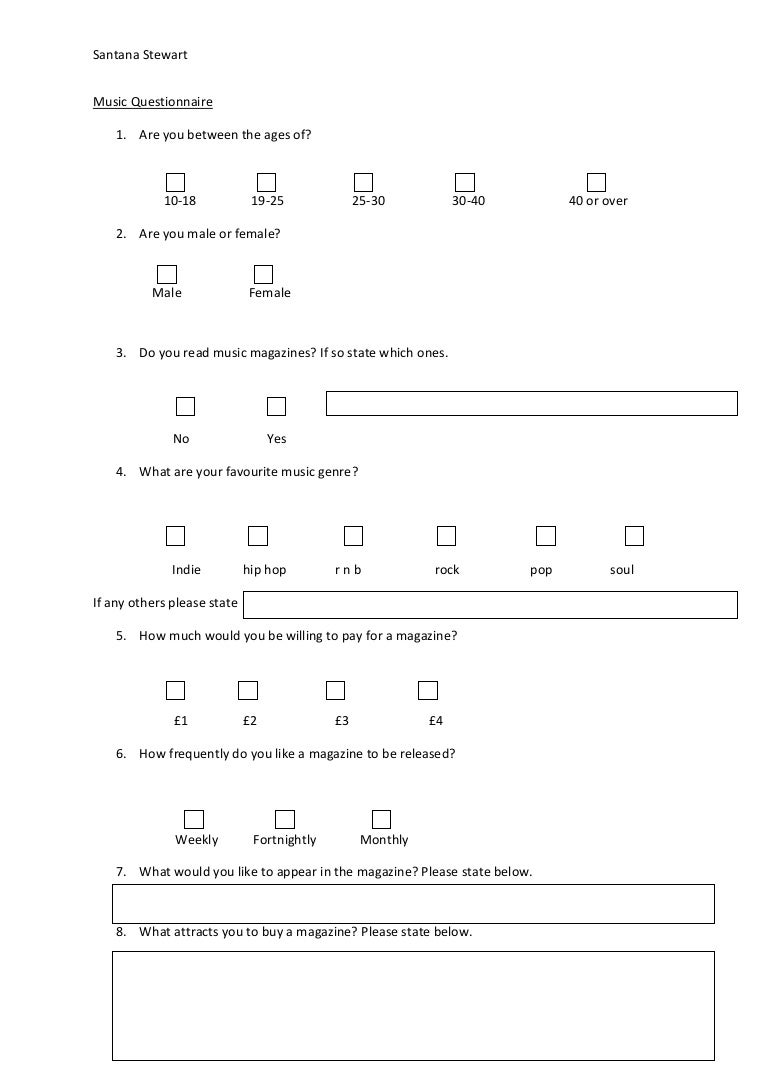 Music questionnaire