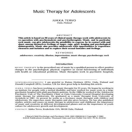 Music therapy for adolescents