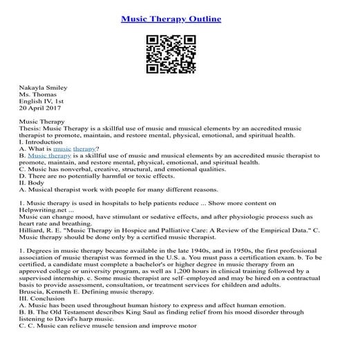 Music Therapy Outline | PDF