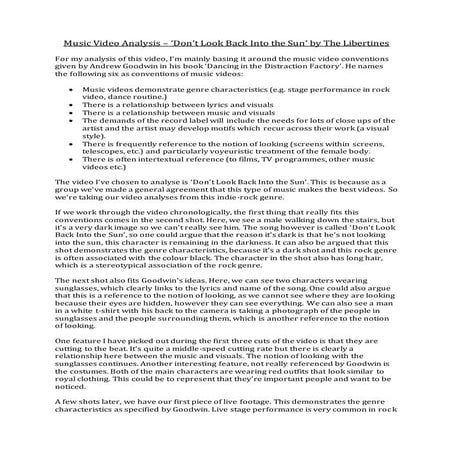 Music Video Analysis - Don't Look Back Into The Sun -The Libertines