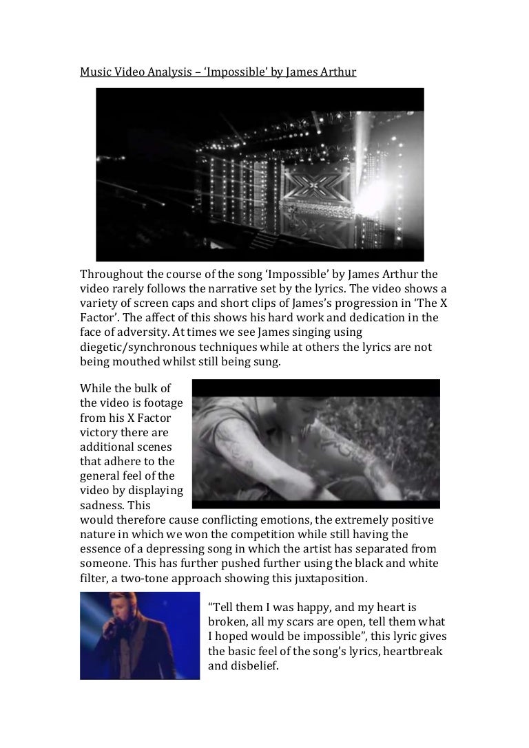 Music Video Analysis Impossible By James Arthur impossible by james arthur