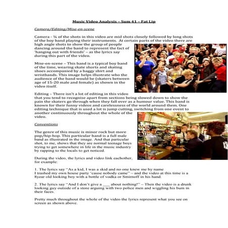 Music video analysis – sum 41 – fat lip