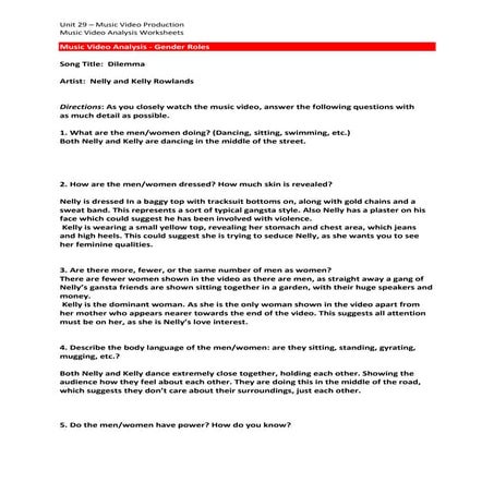 Music video analysis worksheets | DOCX