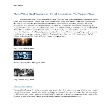 Music video final evaluation finished