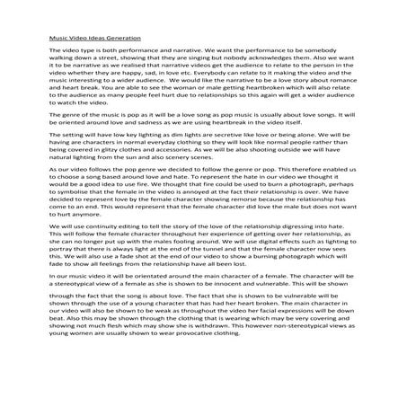 Music video ideas generation report all