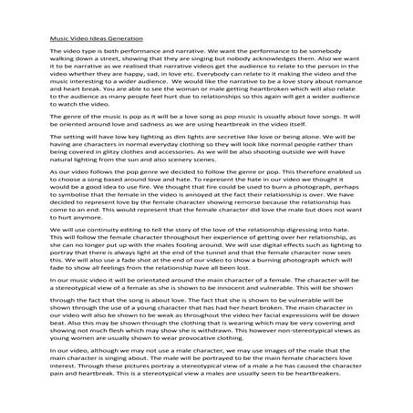 Music video ideas generation report all