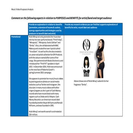 Music Video Purposes Work Sheet